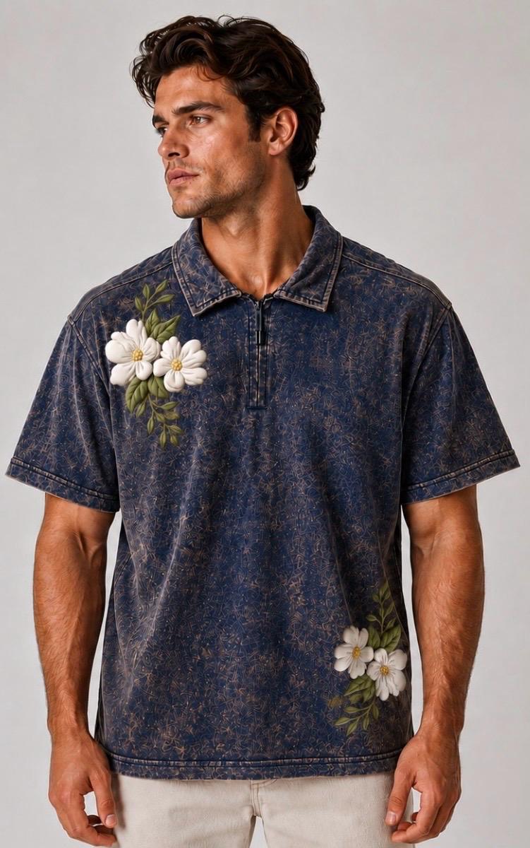 Floral Printed Polo Drop Shoulder